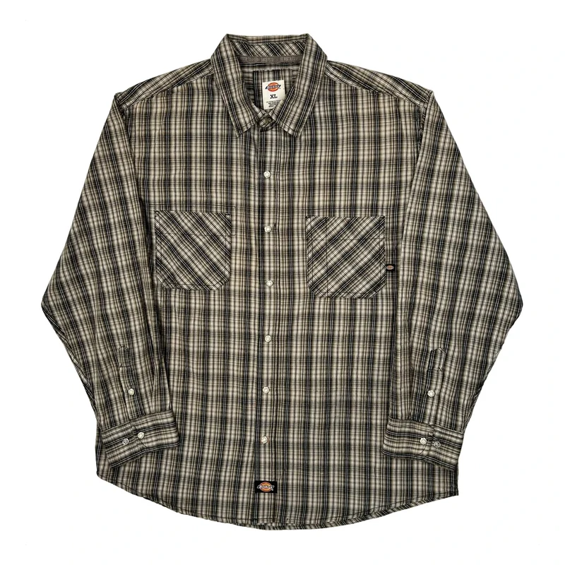 Dickies Checked Shirt - XL Grey Cotton Blend