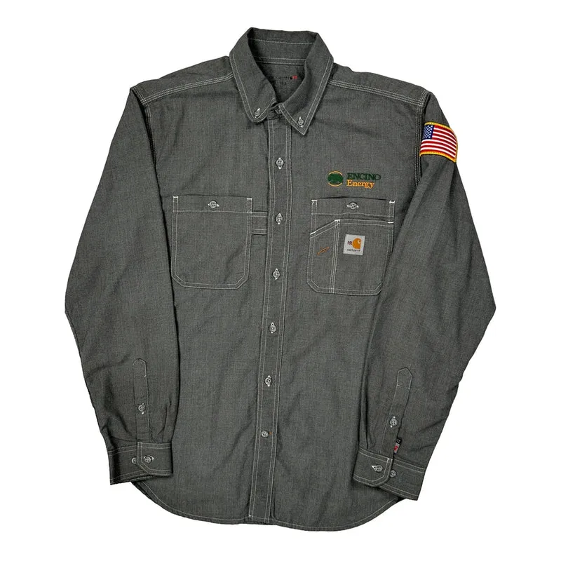 American Flag Patch On Sleeve Carhartt Shirt - Large Grey Cotton