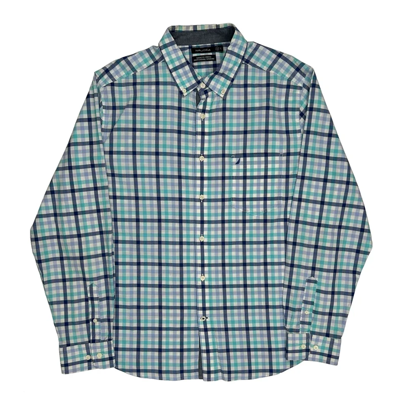 Nautica Checked Shirt - XL Blue Cotton
