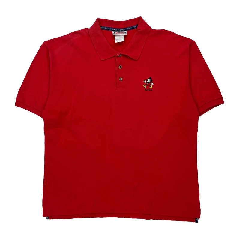 Mickey Mouse Embroidery Disney Cartoon Polo Shirt - Large Red Cotton