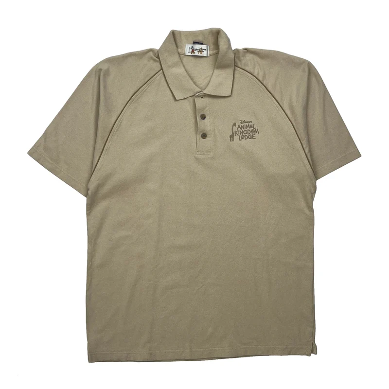 Animal Kingdom Lodge Disney Polo Shirt - Large Beige Cotton