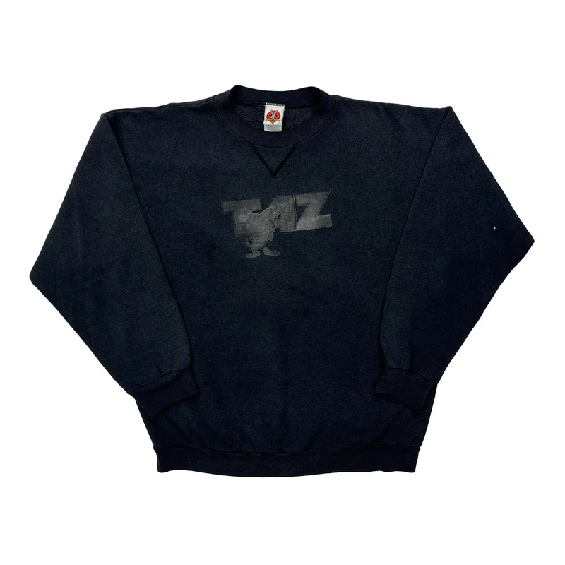 Taz Looney Tunes Graphic Sweatshirt - Large Black Cotton
