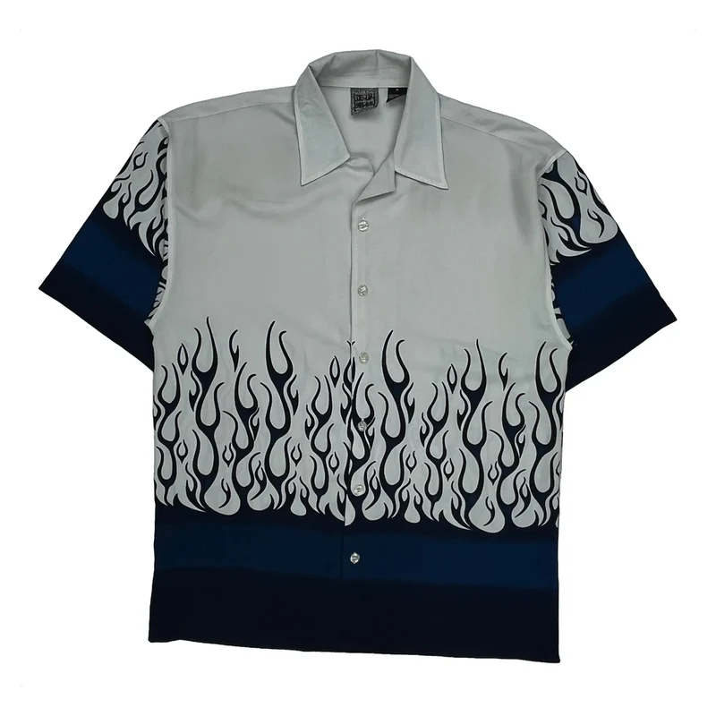 Y2K Shaolin Flame Graphic Shirt - Medium White Polyester