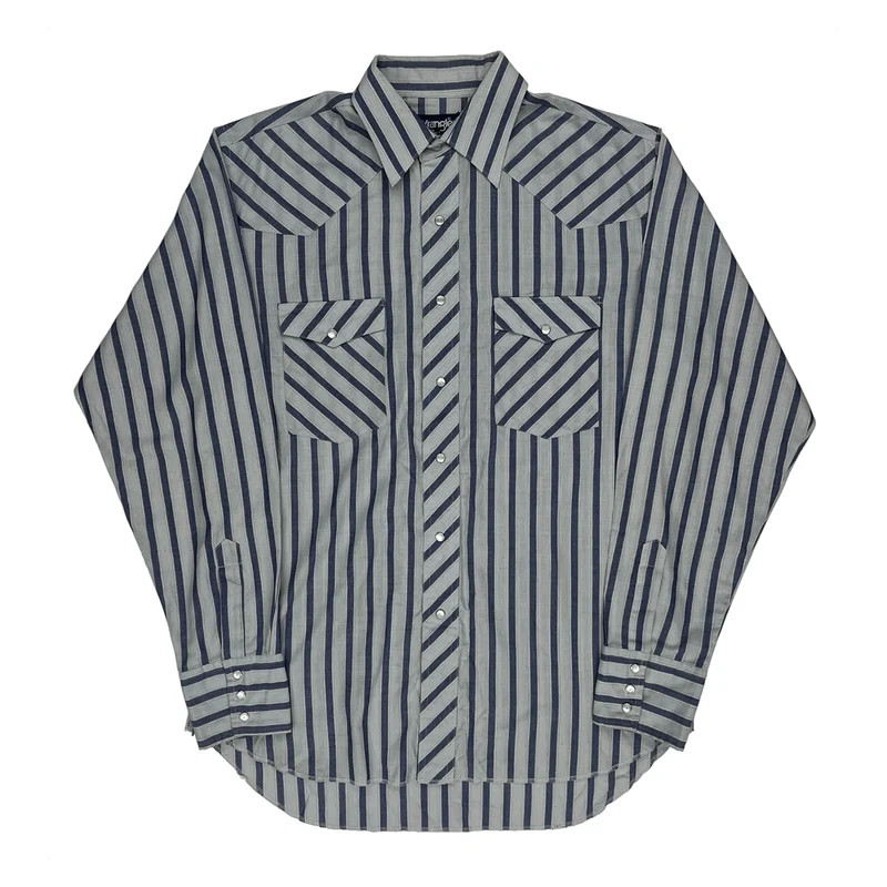 Wrangler Striped Shirt - Large Blue Polyester Blend