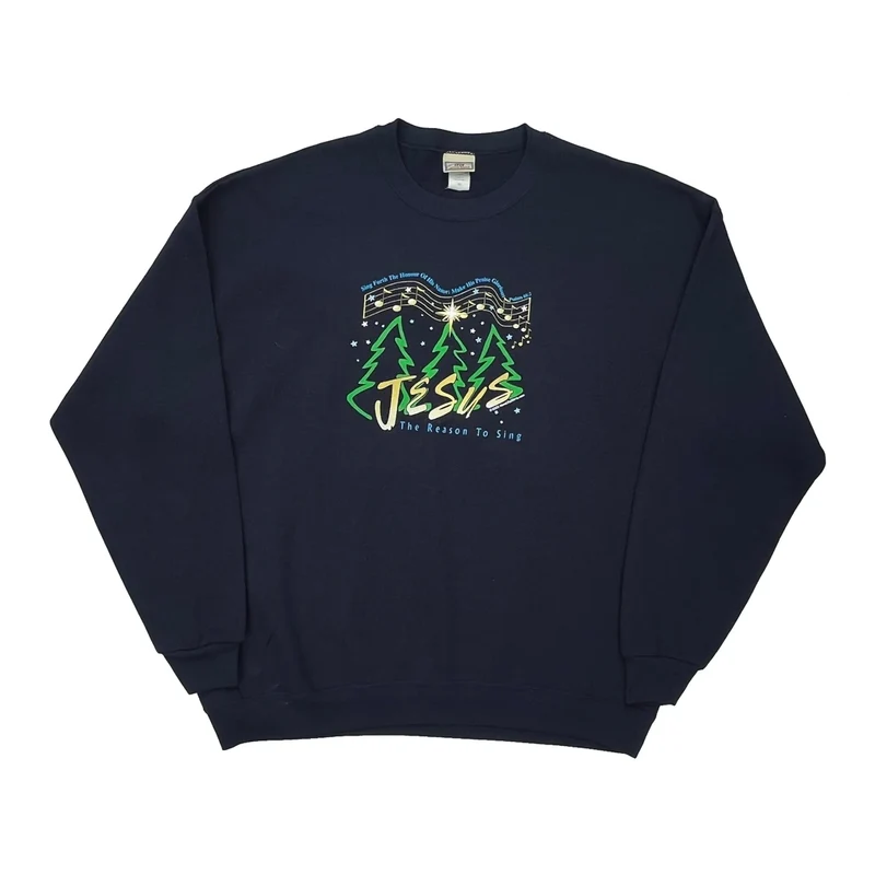 Jesus Lee Christmas Sweatshirt - XL Navy Cotton Blend