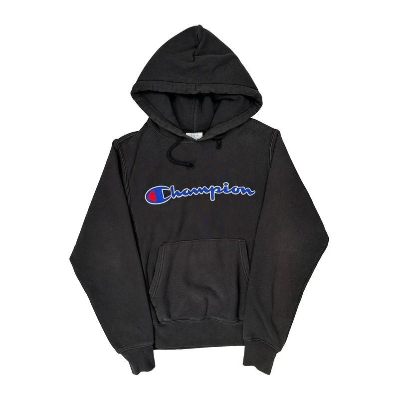 Reverse Weave Champion Spellout Hoodie - Small Black Cotton
