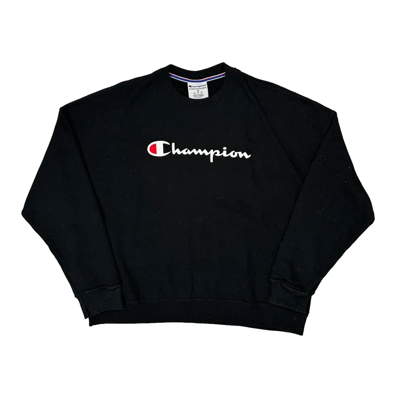 Champion Spellout Sweatshirt - XL Black Cotton