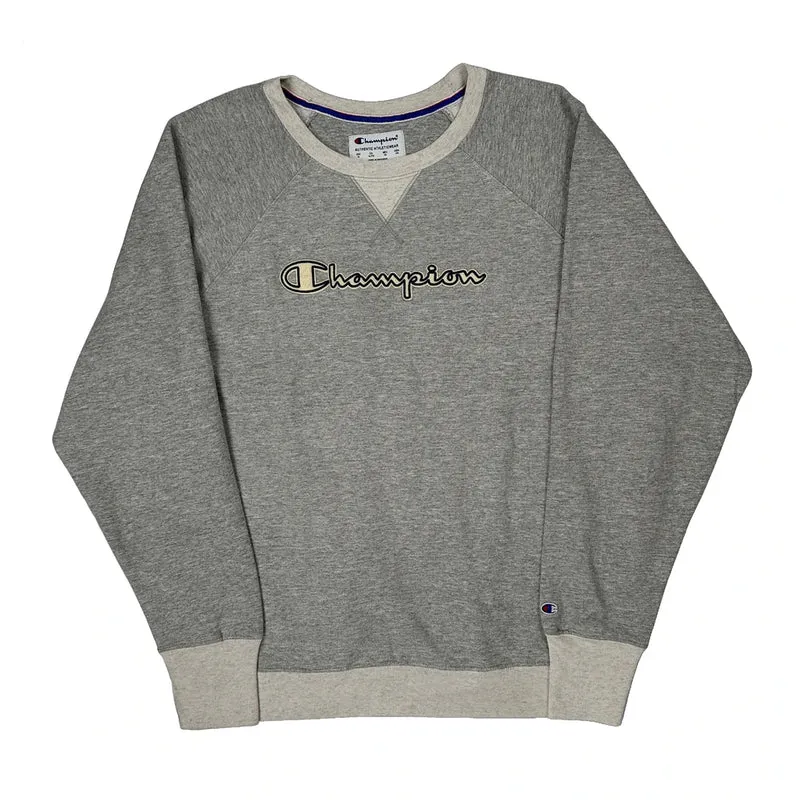 Champion Spellout Sweatshirt - XL Grey Cotton Blend
