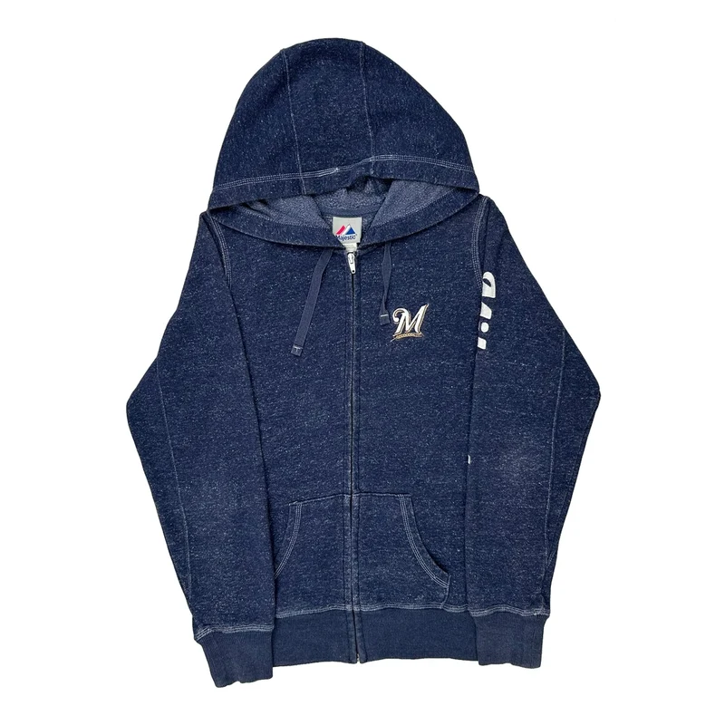 Milwaukee Majestic Graphic Hoodie - Large Navy Cotton Blend