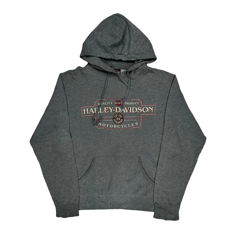Harley Davidson Graphic Hoodie - Large Grey Cotton Blend
