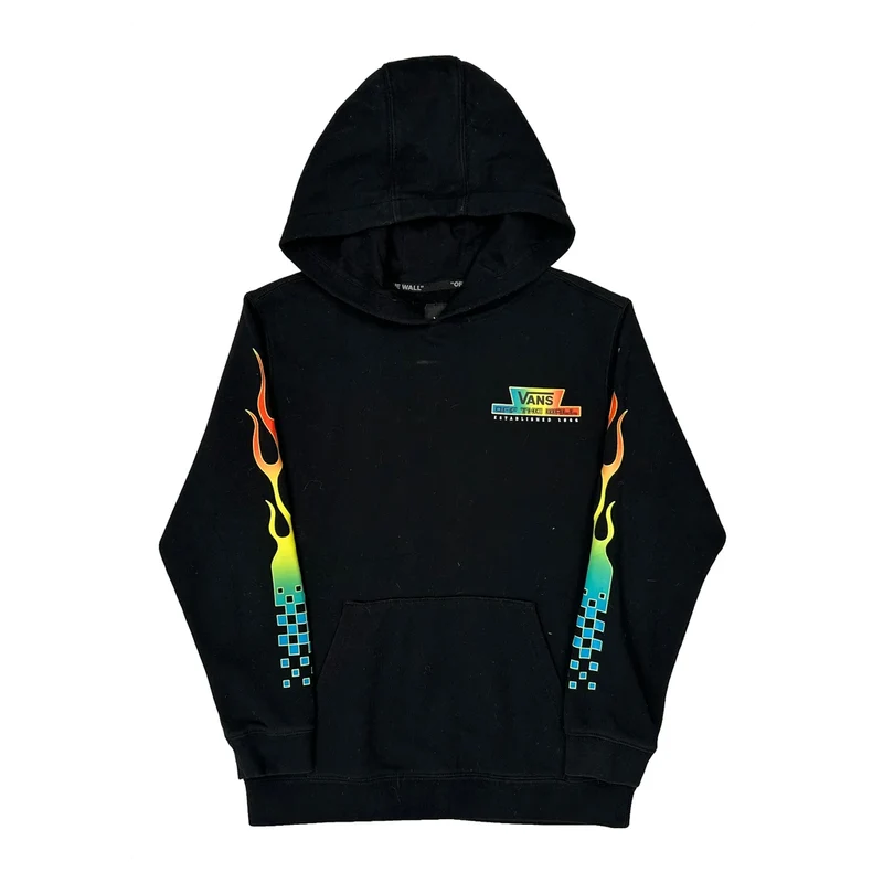 Flame Design On Sleeves Vans Graphic Hoodie - Large Black Cotton