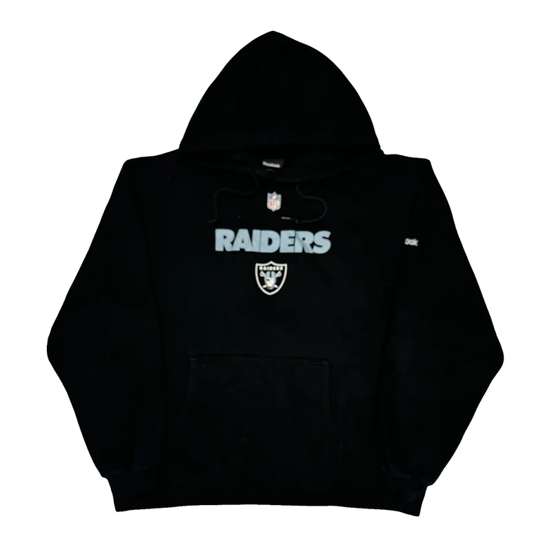 Raiders Reebok Nfl Hoodie - Large Black Cotton Blend
