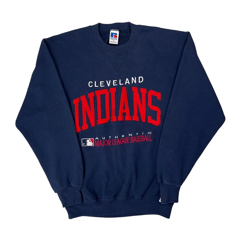 Cleveland Indians Russell Athletic Mlb Sweatshirt - Medium Navy Cotton
