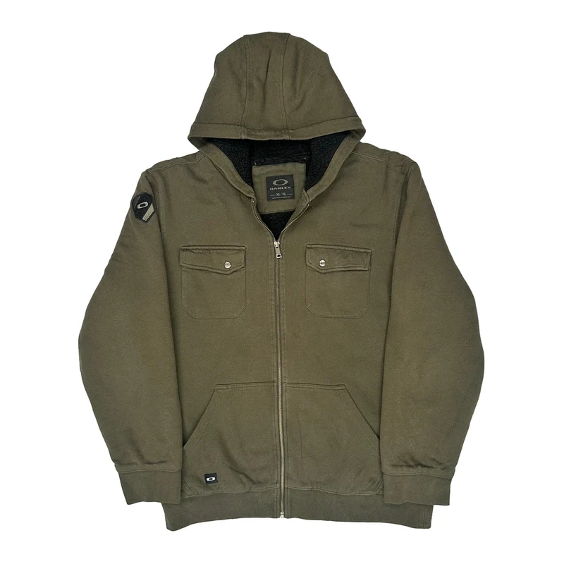 Multi Pocket Oakley Heavyweight Full Zip Hoodie - XL Green Cotton