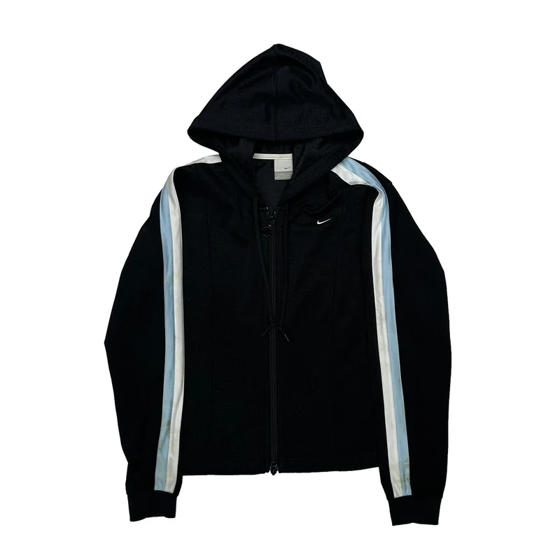 Age 12-13 Nike Striped Hoodie - Medium Black Polyester