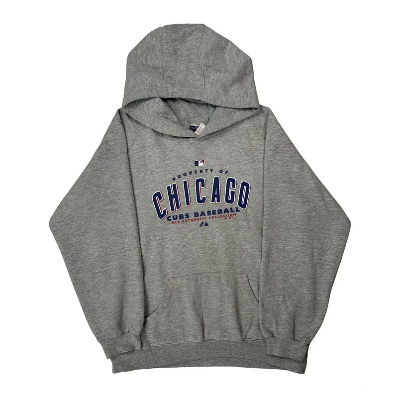 Age 14-16, Chicago Cubs Majestic Mlb Hoodie - Large Grey Cotton Blend