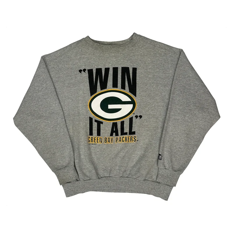 Made In USA, Green Bay Packers Starter Nfl Sweatshirt - XL Grey Cotton