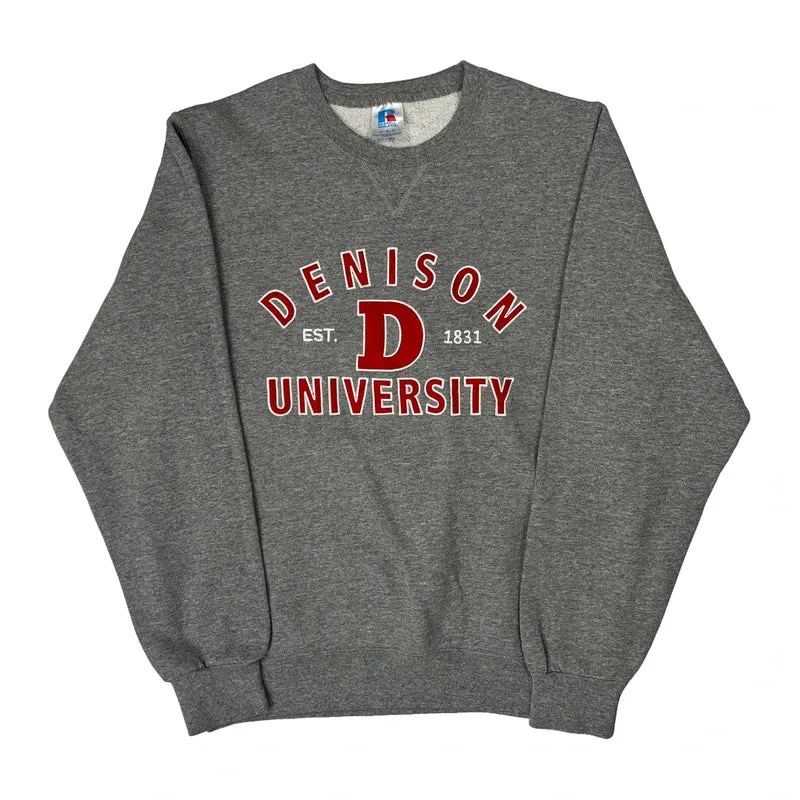 Denison University Russell Athletic College Sweatshirt - Medium Grey Cotton Blend