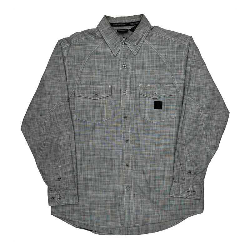 Patented Design Harley Davidson Checked Shirt - Large Grey Cotton
