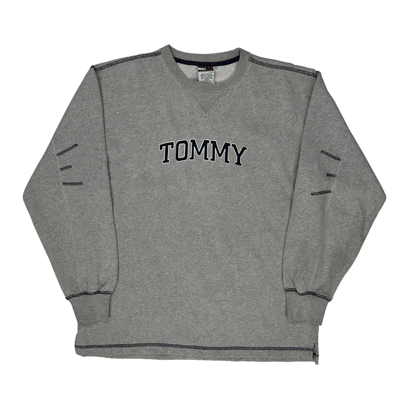 Tommy Hilfiger Spellout Sweatshirt - Large Grey Cotton