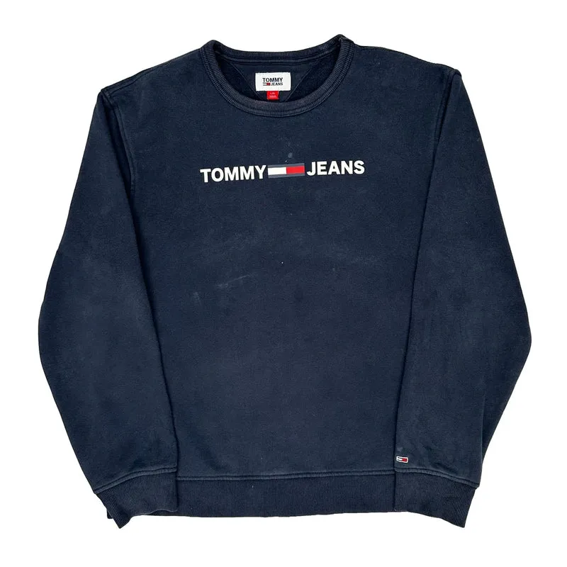 Tommy Jeans Spellout Sweatshirt - Large Navy Cotton