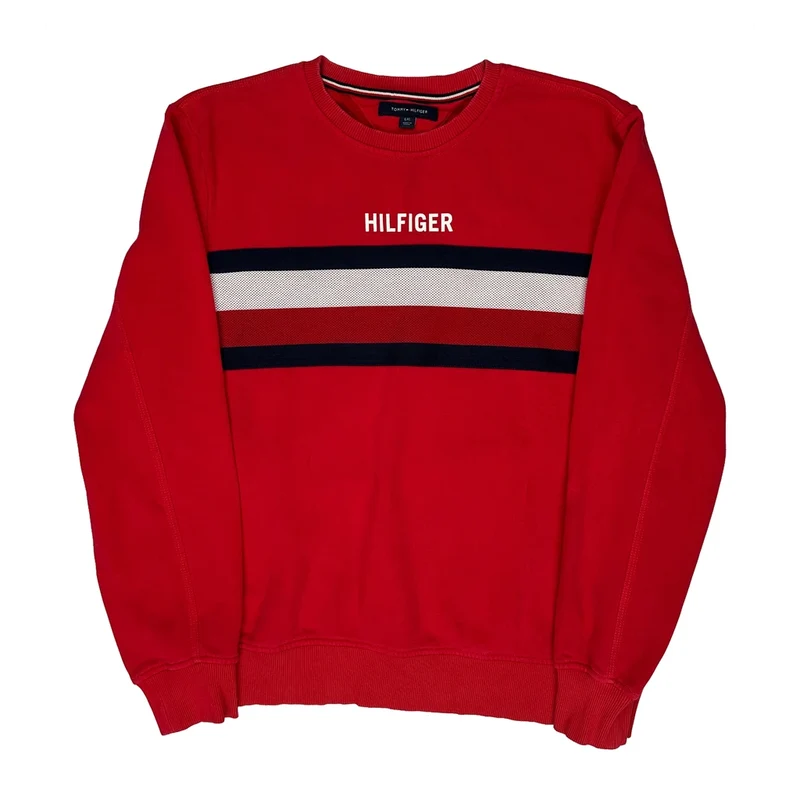 Tommy Hilfiger Striped Sweatshirt - Large Red Cotton