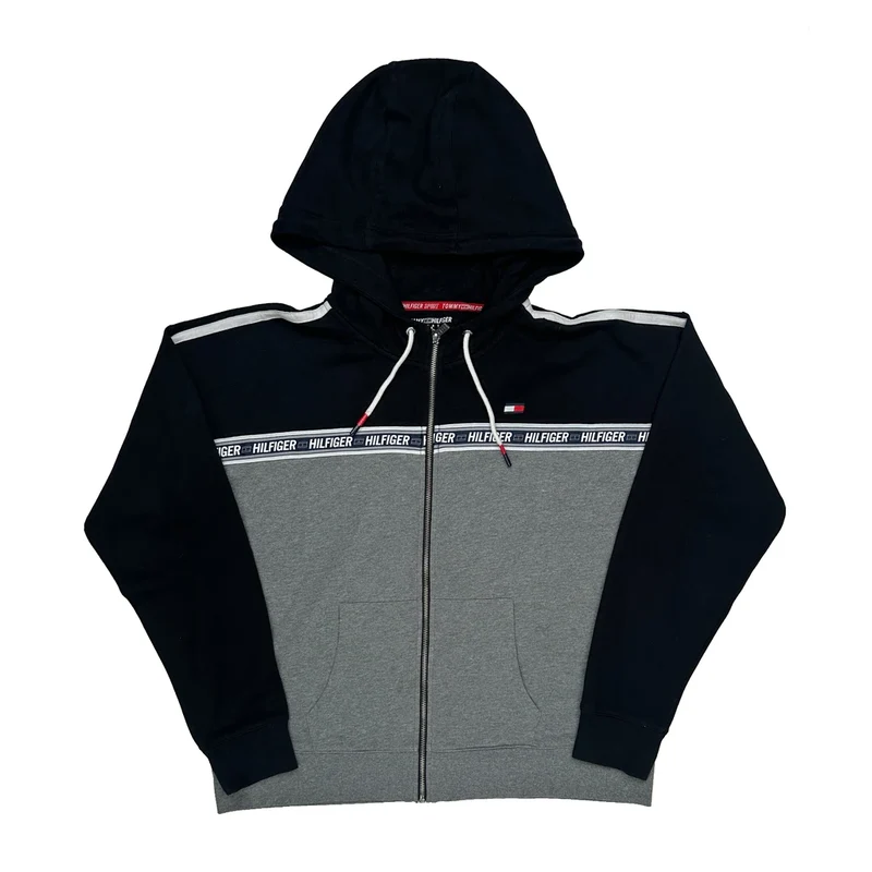 Tommy Hilfiger Striped Hoodie - XL Black Cotton