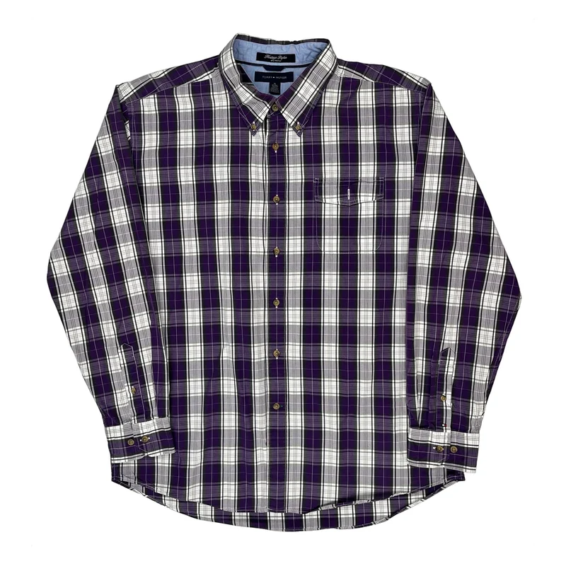 Tommy Hilfiger Checked Shirt - XL Purple Cotton