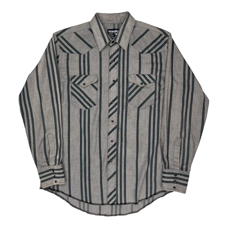 Wrangler Striped Shirt - XL Grey Cotton Blend