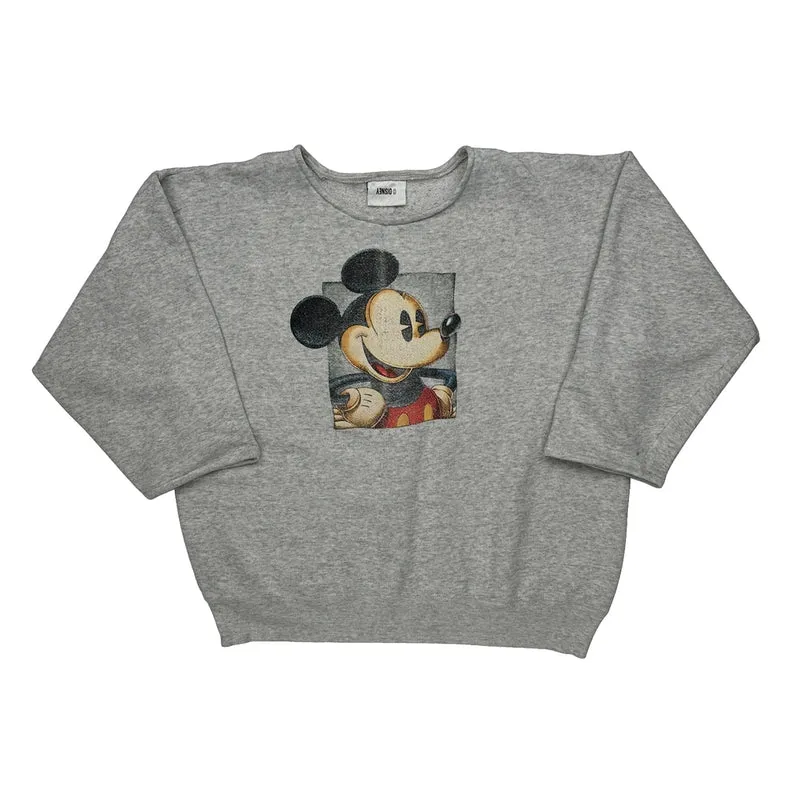 Mickey Mouse Disney Cartoon Sweatshirt - Large Grey Cotton