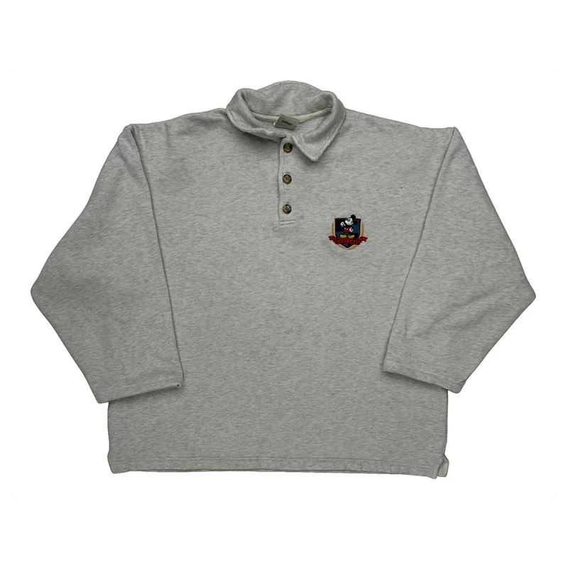 Mickey Mouse Disney Cartoon Polo Shirt - Large Grey Cotton