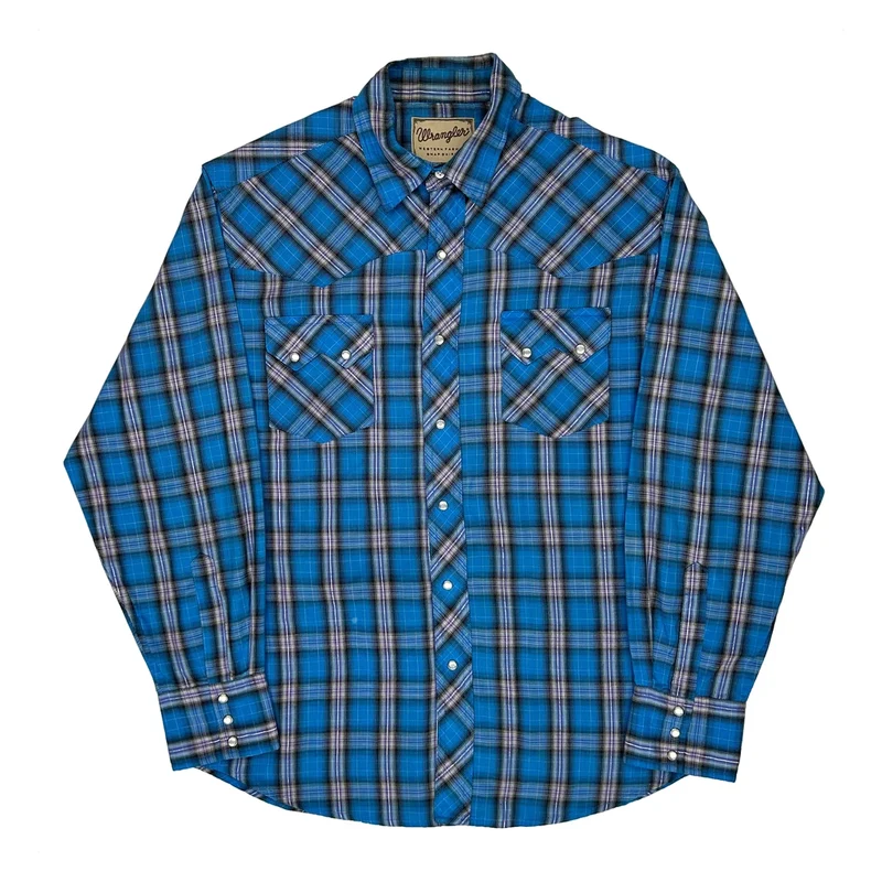Wrangler Checked Shirt - XL Blue Cotton