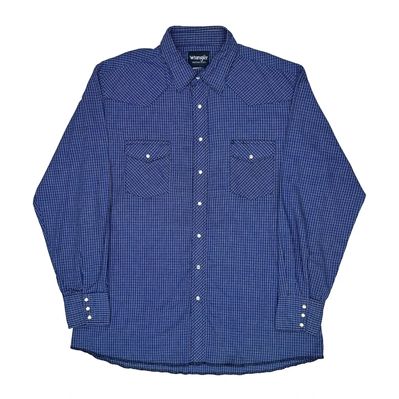 Wrangler Checked Shirt - XL Blue Cotton