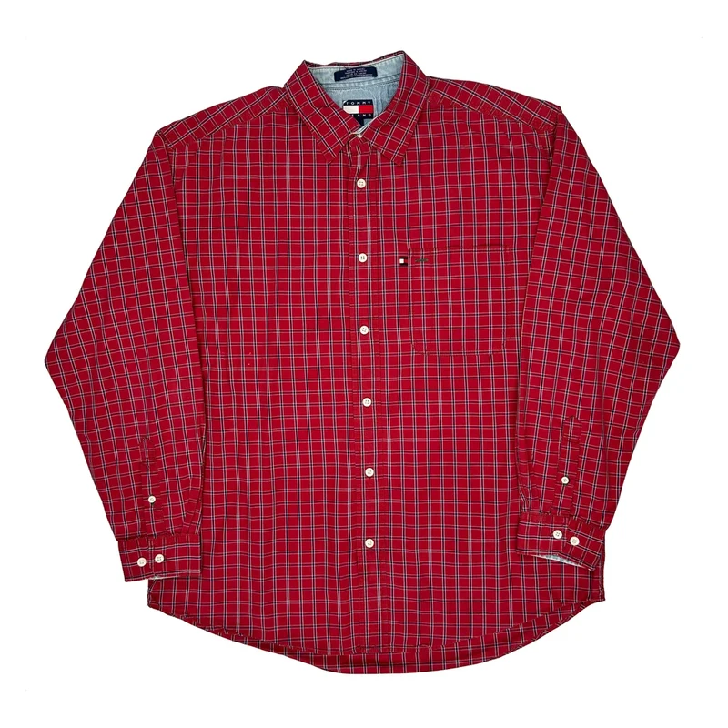 Tommy Jeans Checked Shirt - Large Red Cotton