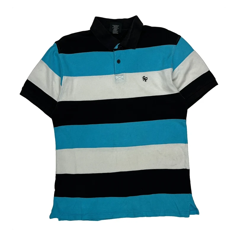 Southpole Striped Polo Shirt - XL Blue Cotton