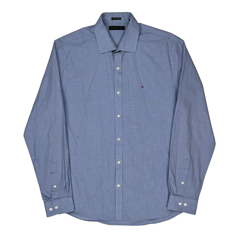 Tommy Hilfiger Slim Fit Shirt - Large Blue Cotton