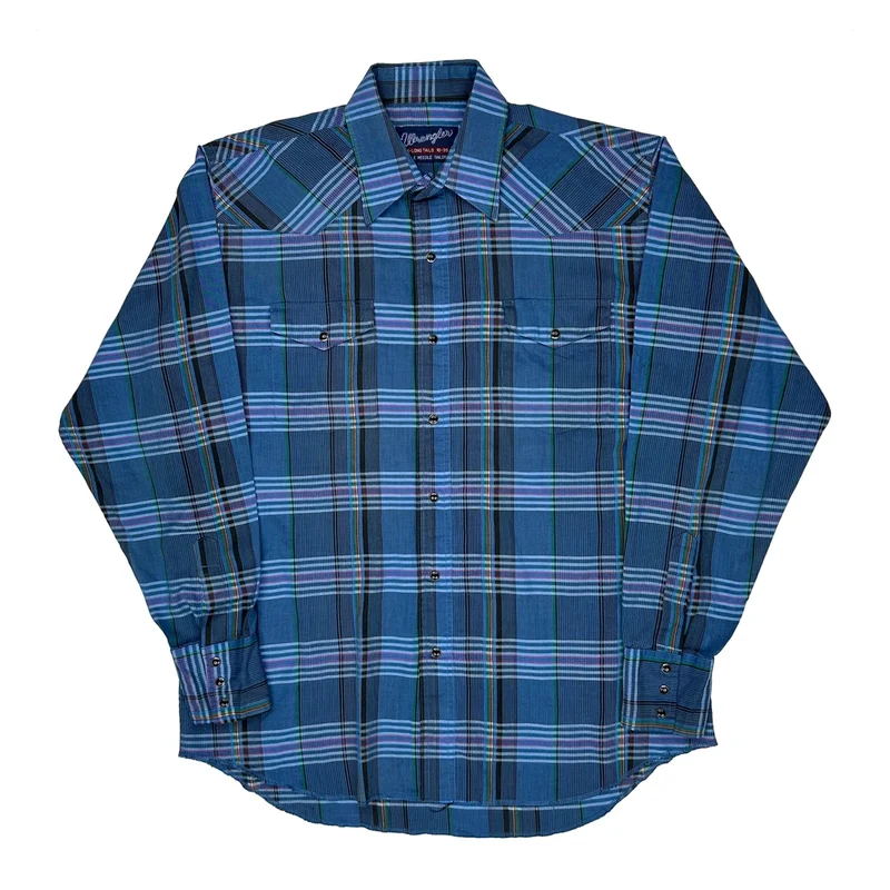 Wrangler Checked Shirt - Large Blue Cotton