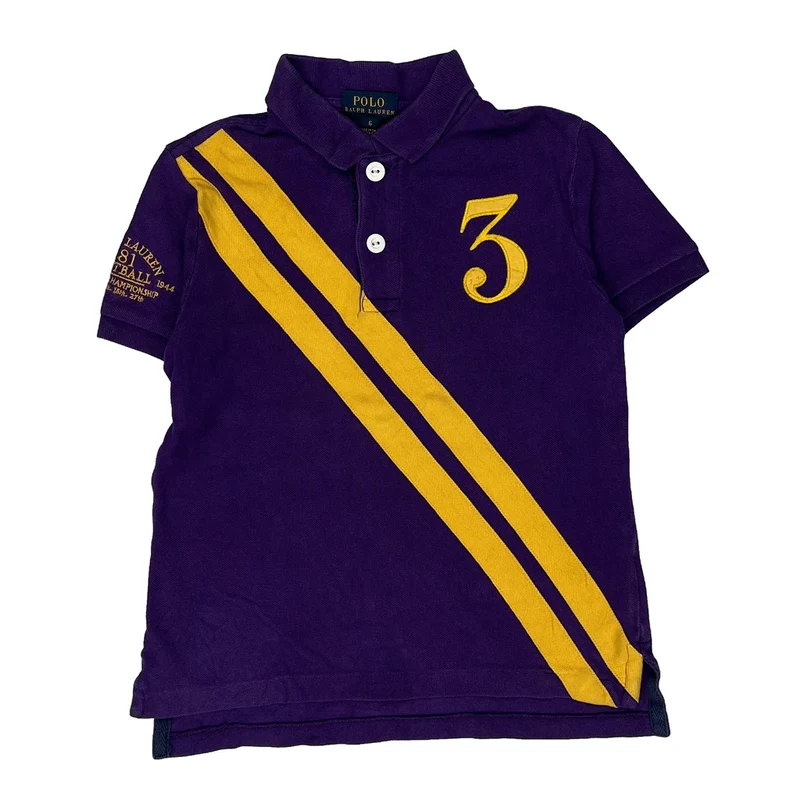 Age 6 Polo By Ralph Lauren Striped Polo Shirt - Small Purple Cotton