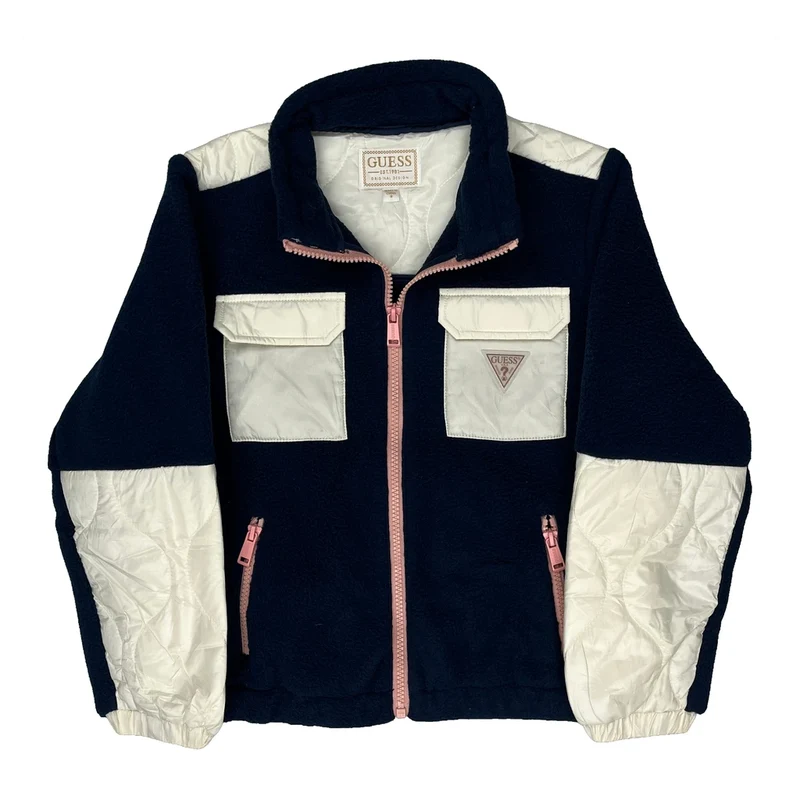 Age 8 Guess Contrast Stitch Fleece Jacket - Medium Cream Polyester