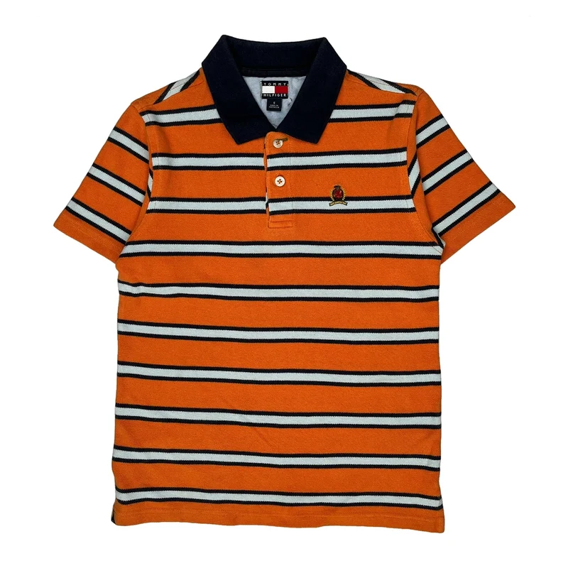 Age 6 Tommy Hilfiger Striped Polo Shirt - Small Orange Cotton