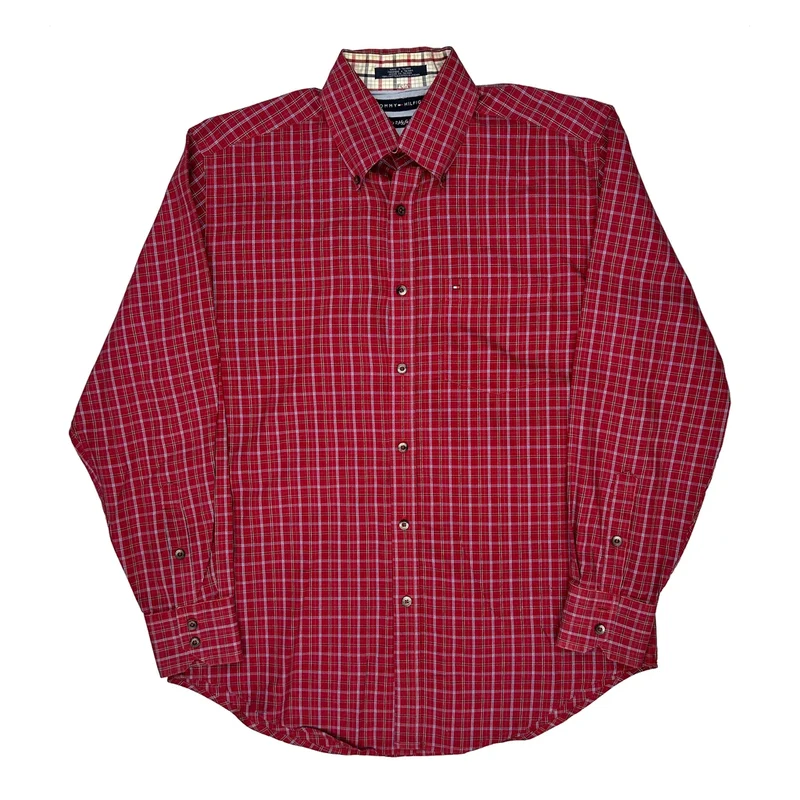 80'S 2 Ply Fabric Tommy Hilfiger Checked Shirt - Medium Red Cotton
