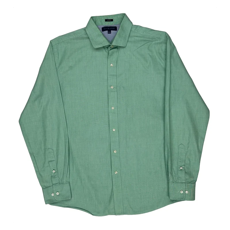 Tommy Hilfiger Slim Fit Shirt - Large Green Cotton