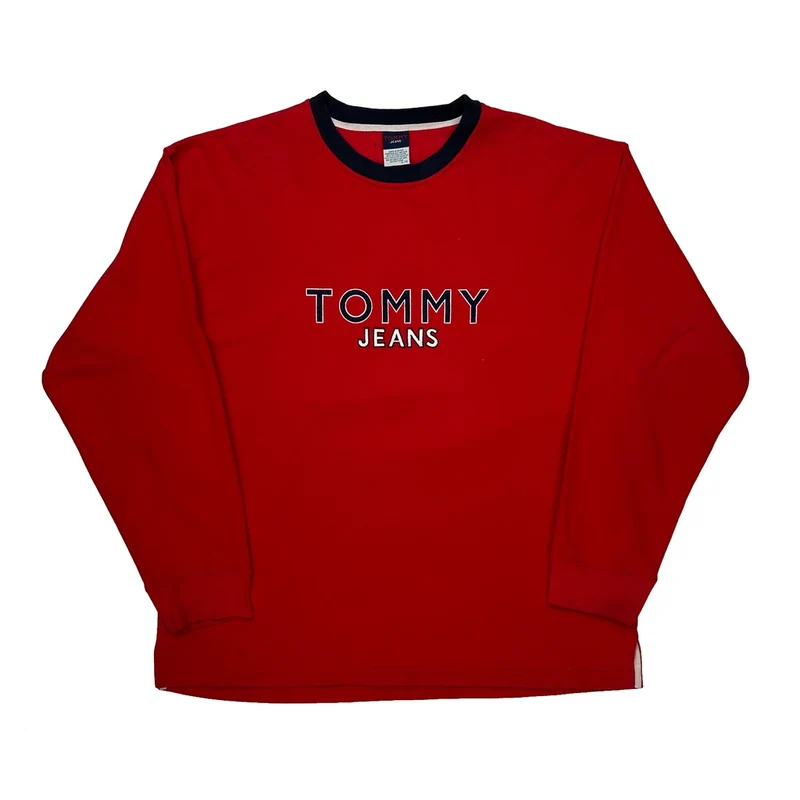 Tommy Jeans Spellout Sweatshirt - XL Red Cotton