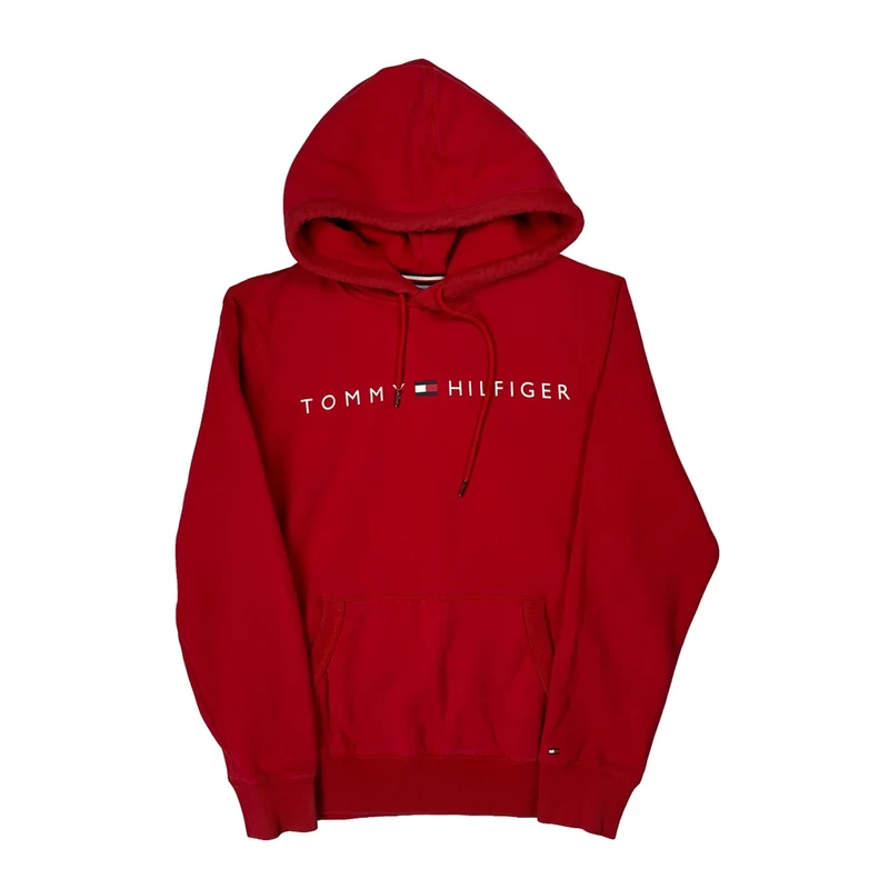 Tommy Hilfiger Spellout Hoodie - Medium Red Cotton