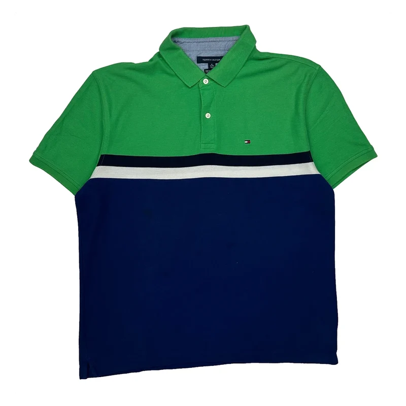 Tommy Hilfiger Striped Polo Shirt - XL Blue Cotton