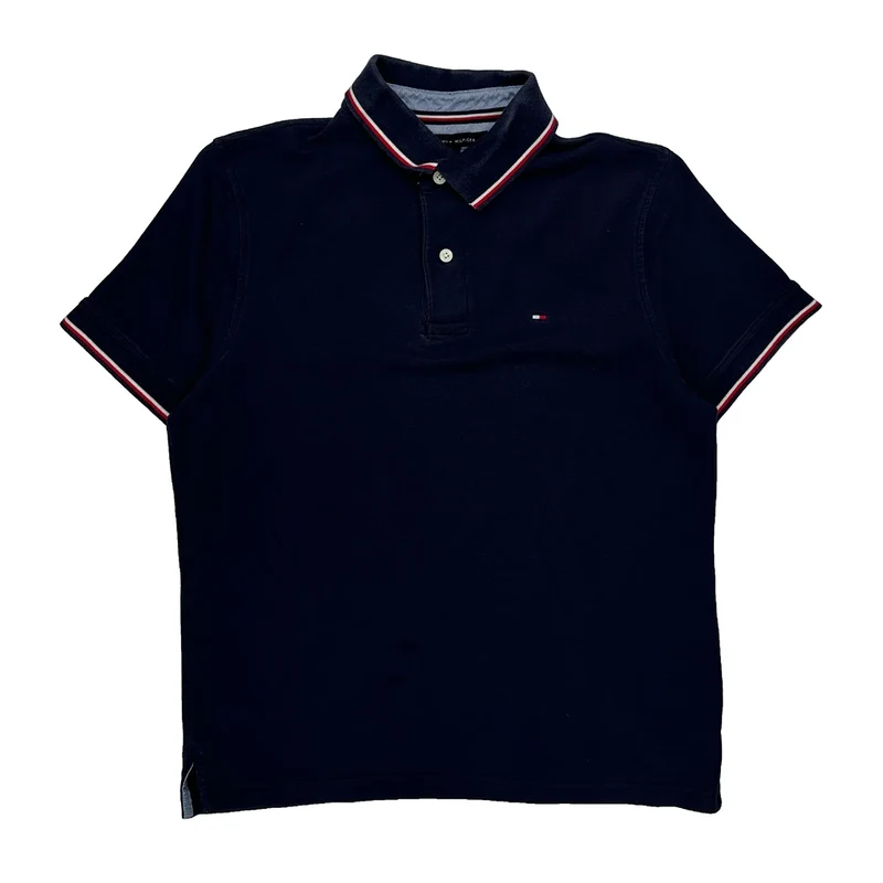 Tommy Hilfiger Striped Polo Shirt - Small Navy Cotton