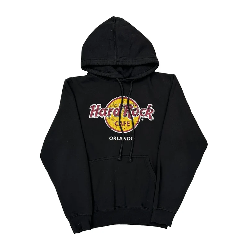 Hard Rock Cafe Graphic Hoodie - Medium Black Cotton Blend