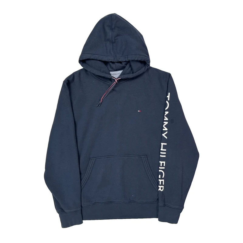 Tommy Hilfiger Spellout Hoodie - Large Navy Cotton
