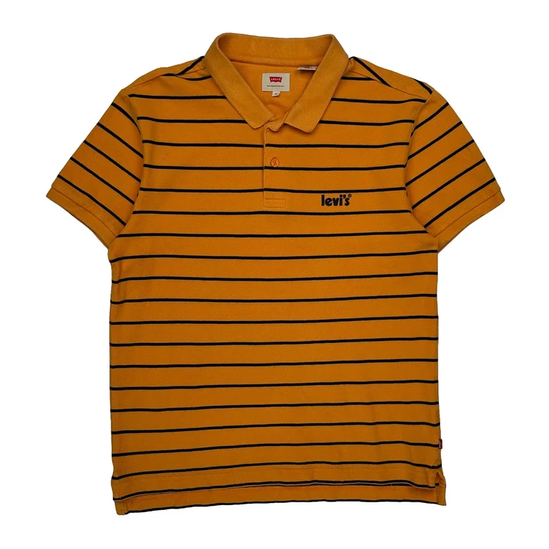 Levis Striped Polo Shirt - Medium Yellow Cotton