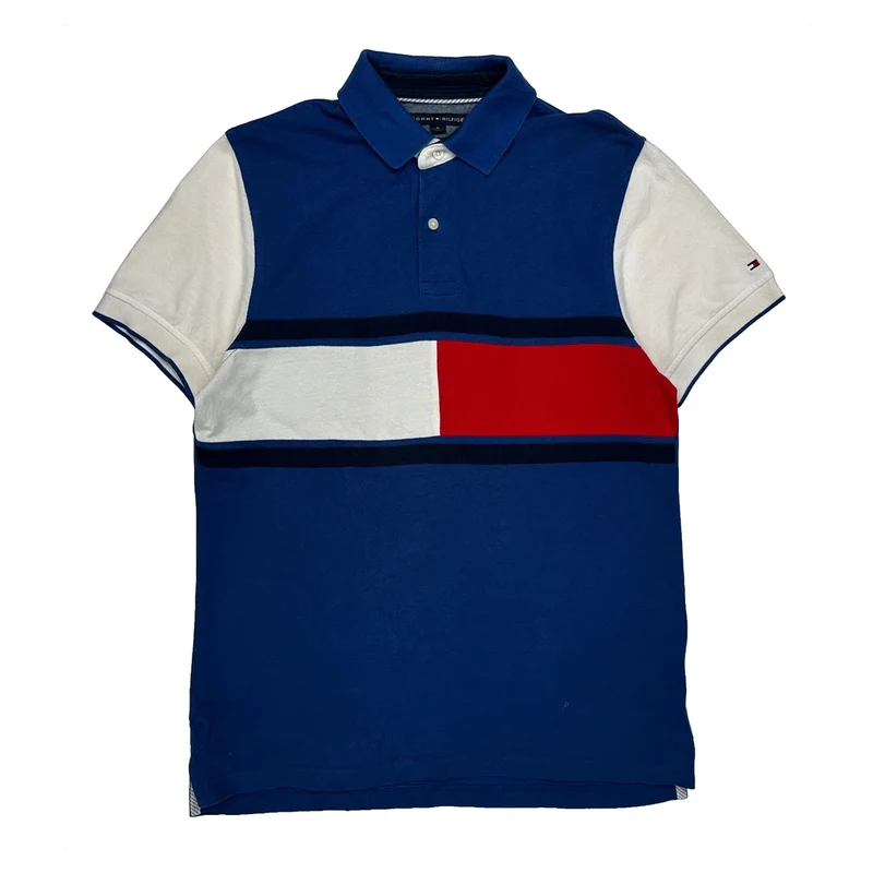 Tommy Hilfiger Striped Polo Shirt - Medium Blue Cotton